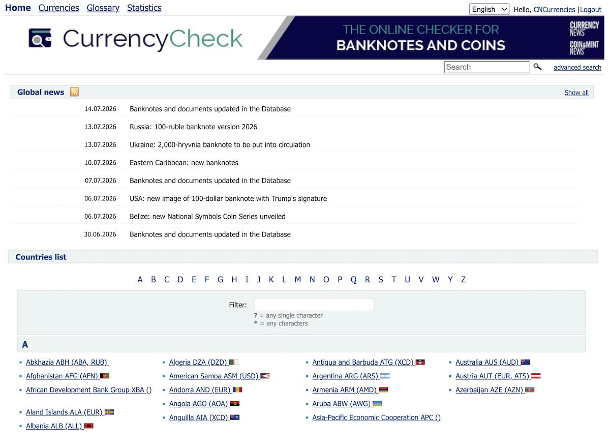 CurrencyCheck database preview
